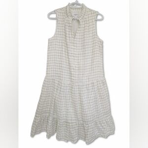 Hudson North Linen Tiered Dress Cream Grid Sleeveless Midi Size M